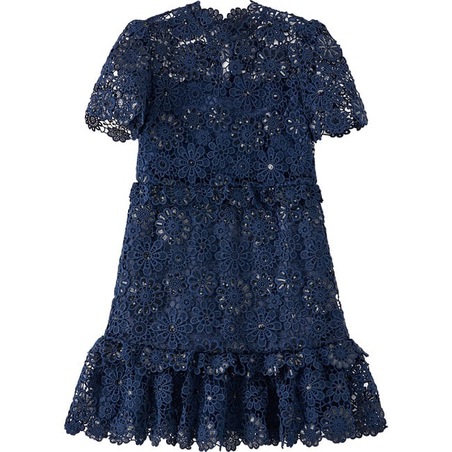 Audrey Embroidered Lace Short Sleeve Mini Dress, Navy