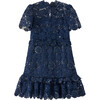 Audrey Embroidered Lace Short Sleeve Mini Dress, Navy - Dresses - 1 - thumbnail