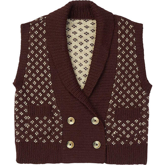 Gillian Tortoiseshell Button Pocket Double-Breasted Vest, Cocoa