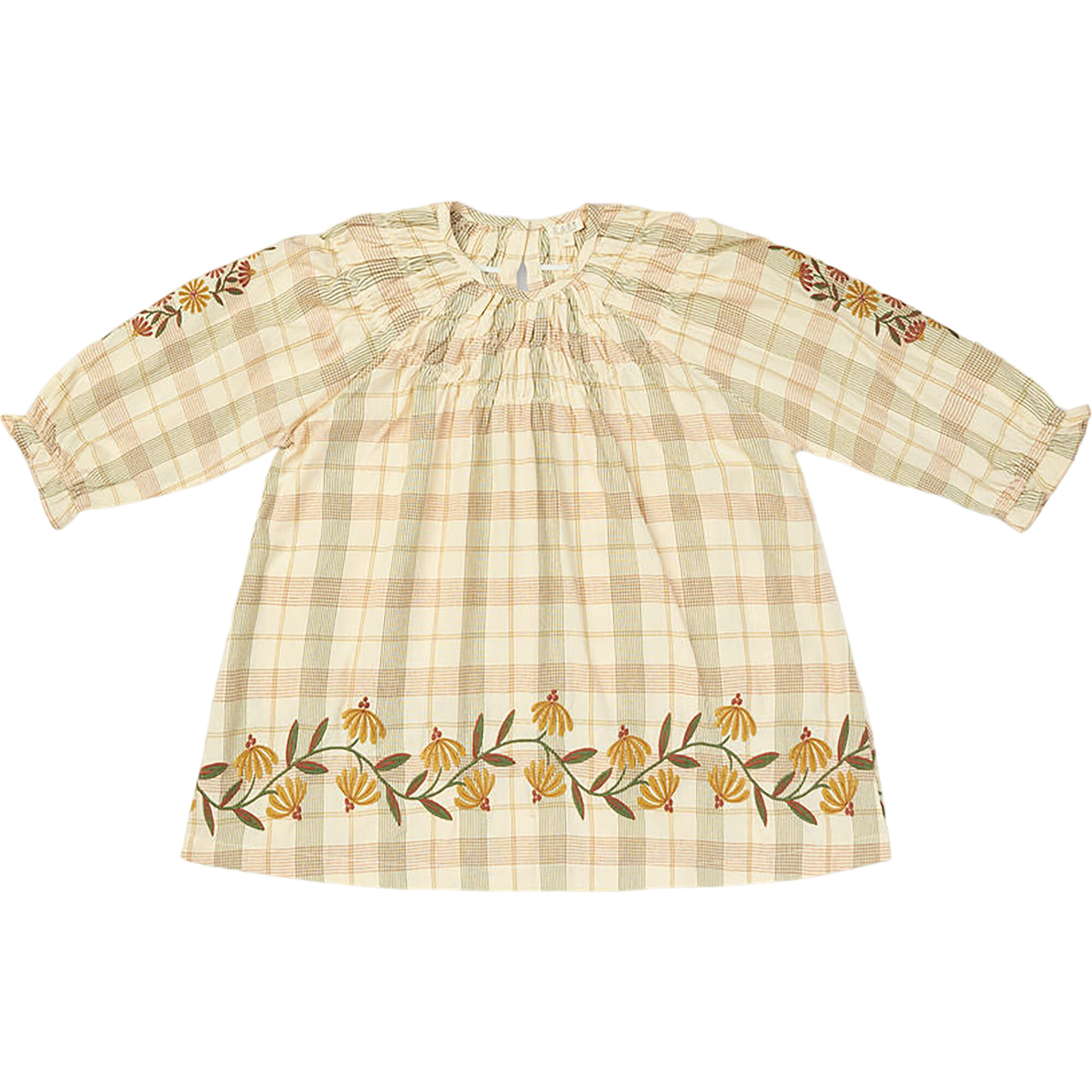 Tulip Embroidered Elastic Neck Long Sleeve Dress, Harvest