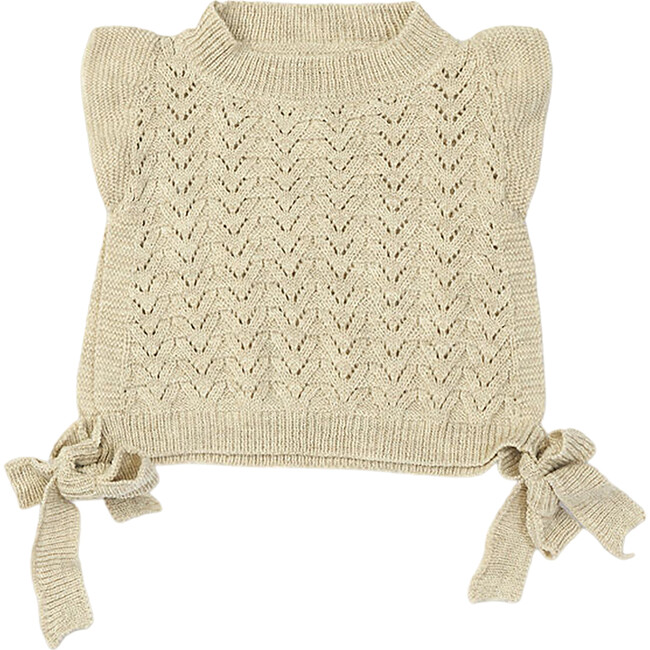 Eden Ruffle Shoulder Tie Bow Ribbed Hem Vest, Biscuit