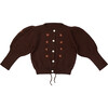 Moss Long Puff Sleeve Waist Tie Knit Cardigan, Cocoa - Cardigans - 1 - thumbnail