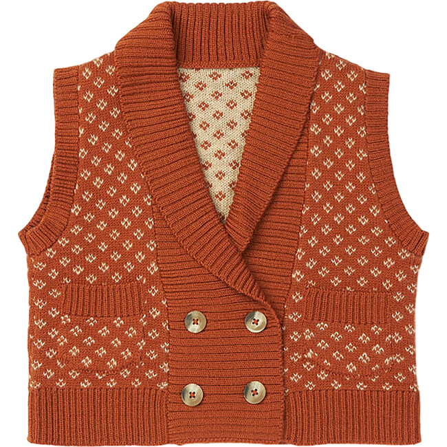 Gillian Tortoiseshell Button Pocket Double-Breasted Vest, Cinnamon