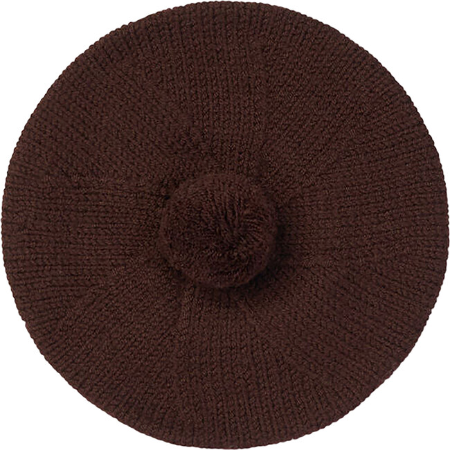 Pom Pom Braided Hand-Knit Beret, Cocoa