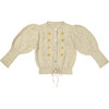 Moss Long Puff Sleeve Waist Tie Knit Cardigan, Biscuit - Cardigans - 1 - thumbnail