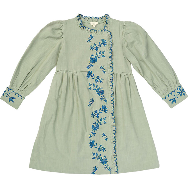 Florence Embroidered Front Flap Long Sleeve Dress, Sage