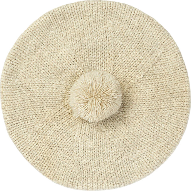 Pom Pom Braided Hand-Knit Beret, Biscuit