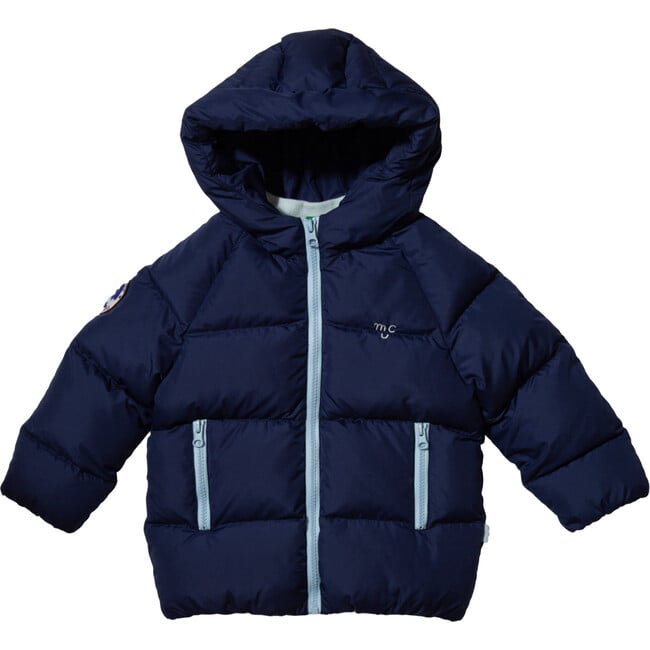 MC Contrast Zipper Puffer Hooded Jacket, Navy & Blue