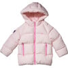 Babys MC Contrast Zipper Puffer Hooded Jacket, Baby Pink & Hot Pink - Jackets - 1 - thumbnail