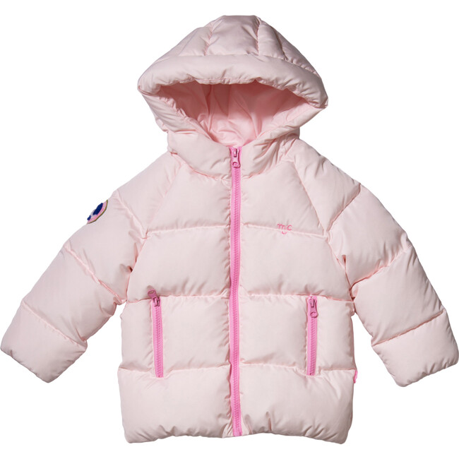 MC Contrast Zipper Puffer Hooded Jacket, Baby Pink & Hot Pink