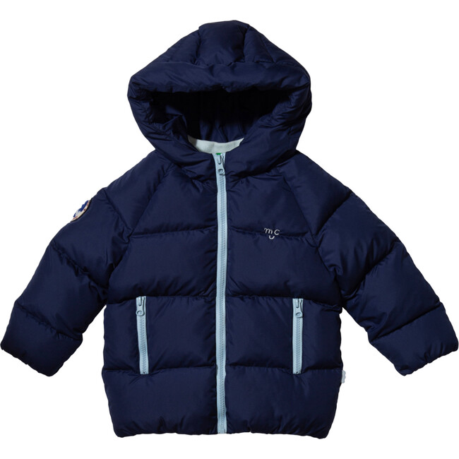 Babys MC Contrast Zipper Puffer Hooded Jacket, Navy & Blue - Jackets - 1