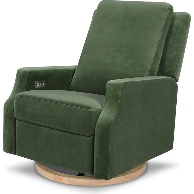 Crewe Electronic Recliner & Swivel Glider, Forest Green Velvet & Light Wood