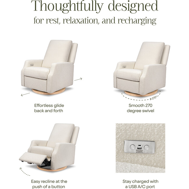 Crewe Electronic Recliner & Swivel Glider, Ivory Boucle & Light Wood - Glider - 2