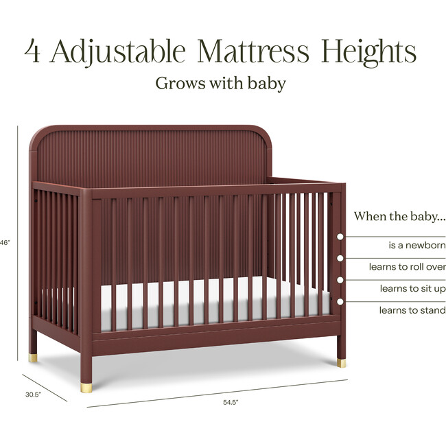 Brimsley Tambour 4-In-1 Convertible Crib, Crimson - Cribs - 3