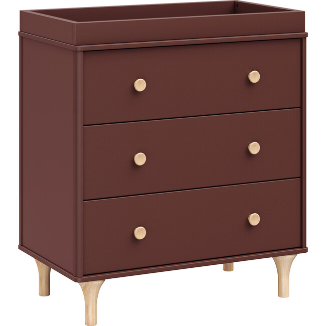 Lolly 3-Drawer Dresser With Removable Changing Tray, Crimson & Natural - Dressers - 3