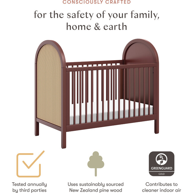 Bondi Cane 3-In-1 Convertible Crib, Crimson & Natural Cane - Cribs - 6