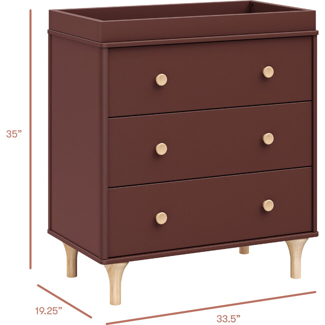 Lolly 3-Drawer Dresser With Removable Changing Tray, Crimson & Natural - Dressers - 7