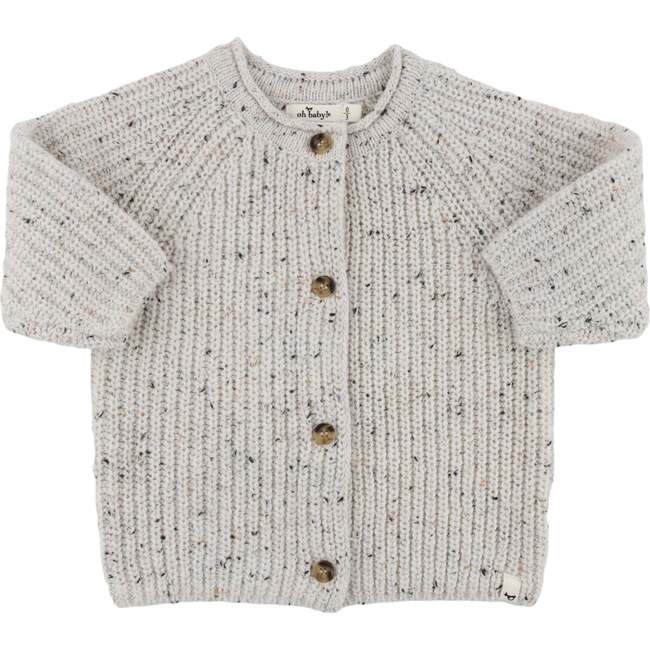 Speckle Knit Grandpa Roll Neck Cardigan, Snowy - Cardigans - 1