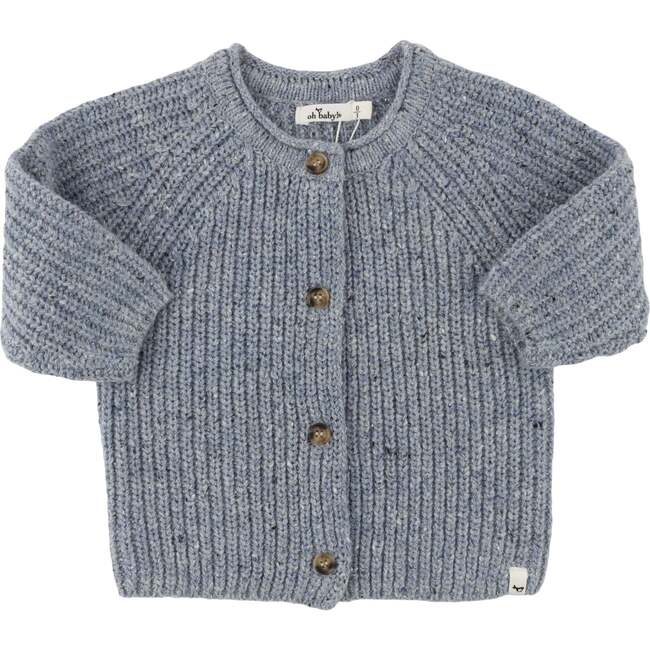 Speckle Knit Grandpa Roll Neck Cardigan, Ocean - Cardigans - 1