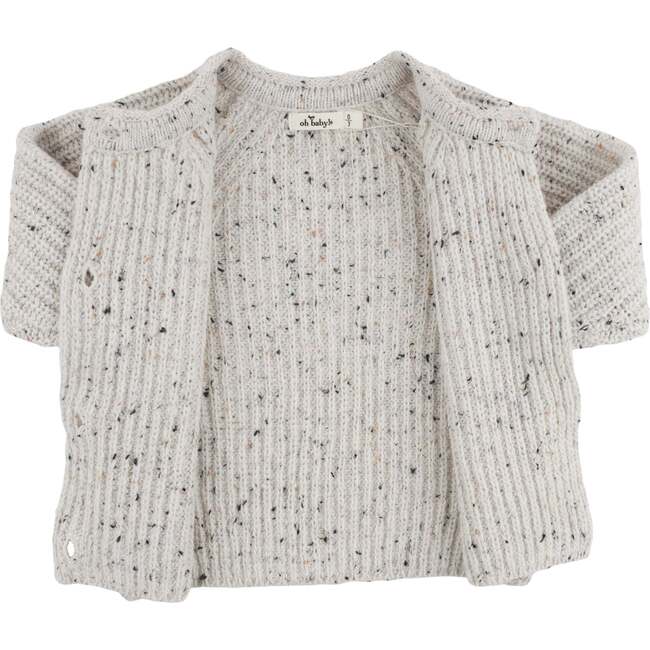 Speckle Knit Grandpa Roll Neck Cardigan, Snowy - Cardigans - 2