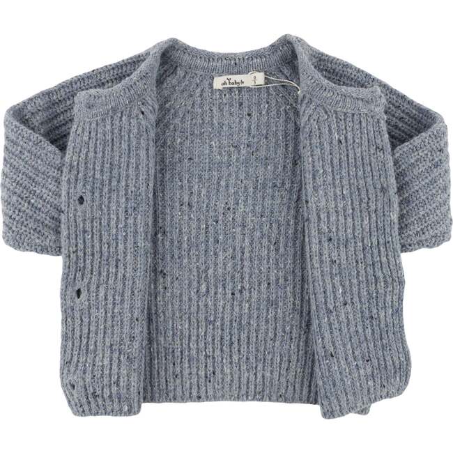 Speckle Knit Grandpa Roll Neck Cardigan, Ocean - Cardigans - 2