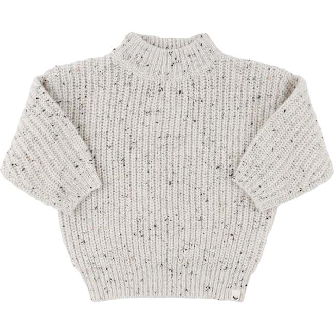 Speckle Knit Grandpa Knitted Pullover, Snowy - Sweaters - 1