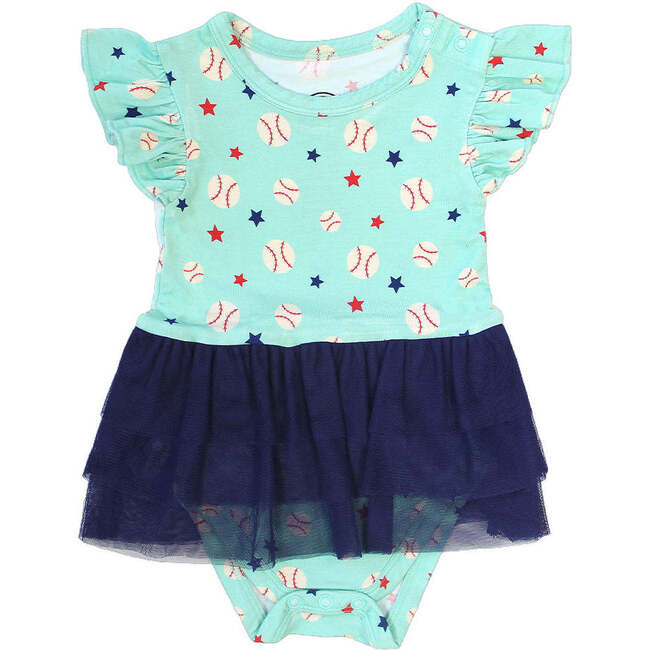 Baseball Buddies Skirted Bamboo Onesie Blue/Multi - Dresses - 1
