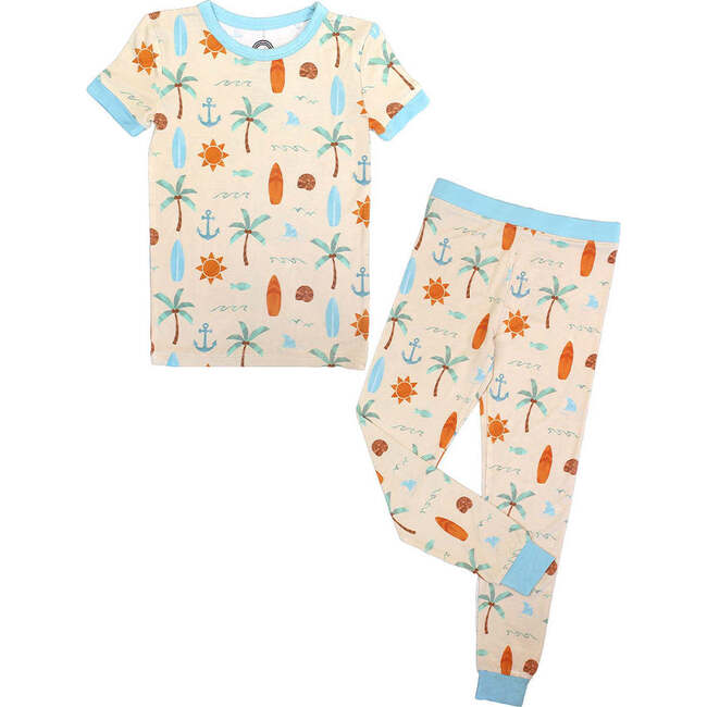 Chasing Waves Surfboard Two-Piece Bamboo Short Sleeve Kids Pajama Pants Set Beige/Multi - Mixed Apparel Set - 1