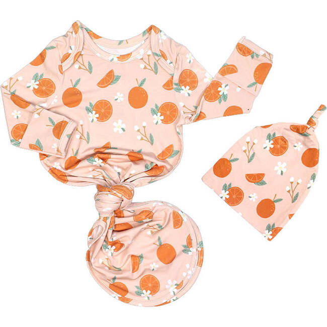 Freshly Squeezed Bamboo Gown and Hat Newborn Baby Gift Set Orange