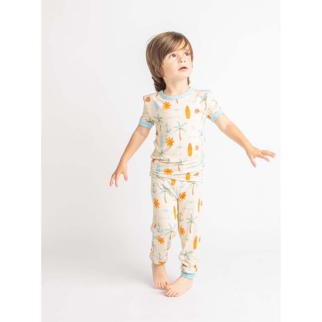 Chasing Waves Surfboard Two-Piece Bamboo Short Sleeve Kids Pajama Pants Set Beige/Multi - Mixed Apparel Set - 2