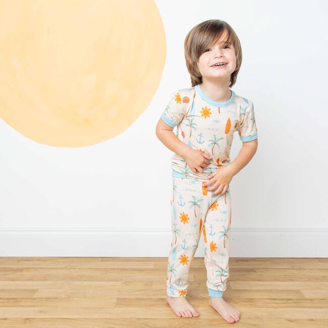 Chasing Waves Surfboard Two-Piece Bamboo Short Sleeve Kids Pajama Pants Set Beige/Multi - Mixed Apparel Set - 3