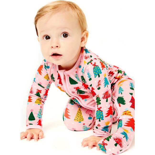 Soft & Stretchy Zipper Footie, Christmas Trees Pink - Footie Pajamas - 2