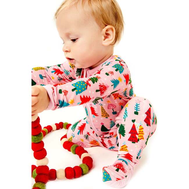 Soft & Stretchy Zipper Footie, Christmas Trees Pink - Footie Pajamas - 3