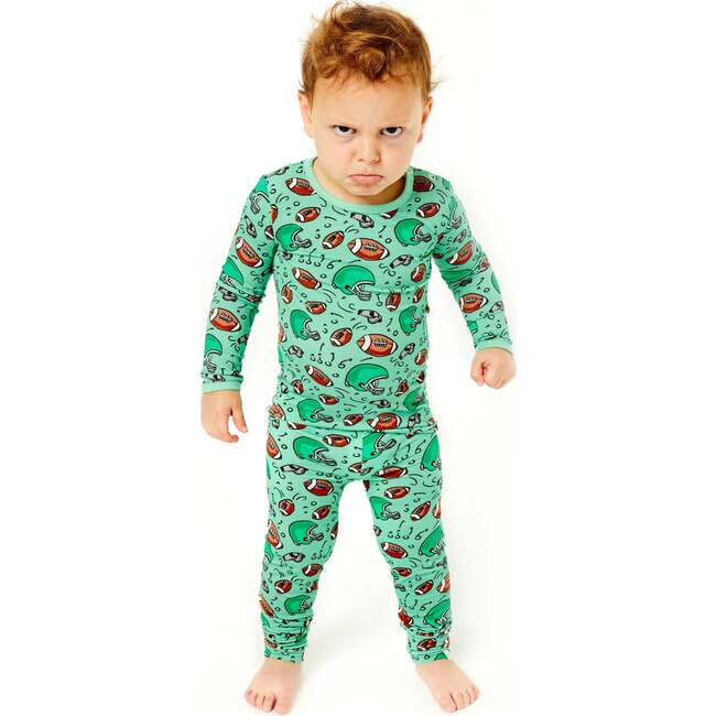 Long Sleeve Pajama Set, Football - Pajamas - 2