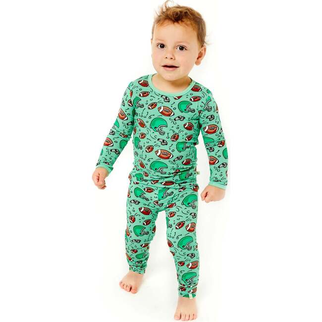 Long Sleeve Pajama Set, Football - Pajamas - 3