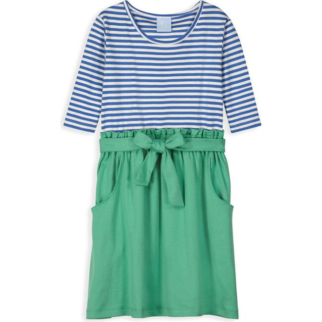 Zoe Pima Dress, Royal/White Stripe with Green