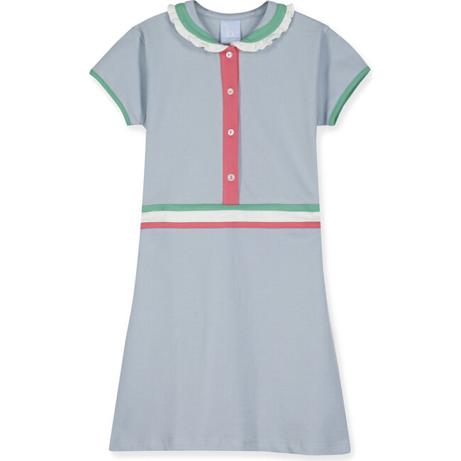 Raleigh Dress, Moody Blue with Coral, Ivory & Green