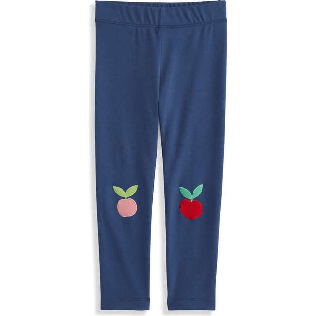 Applique Pima Leggings, Navy with Apples