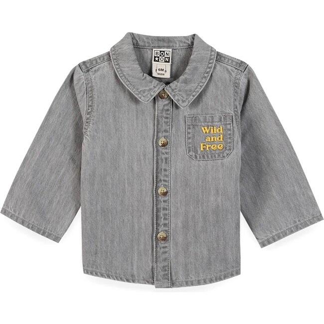 Soft Grey Embroidered Pan Baby Shirt