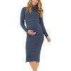 Women's Nella Ribbed Round Neck Long Sleeve Nursing Dress, Denim - Dresses - 1 - thumbnail