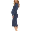Women's Nella Ribbed Round Neck Long Sleeve Nursing Dress, Denim - Dresses - 3