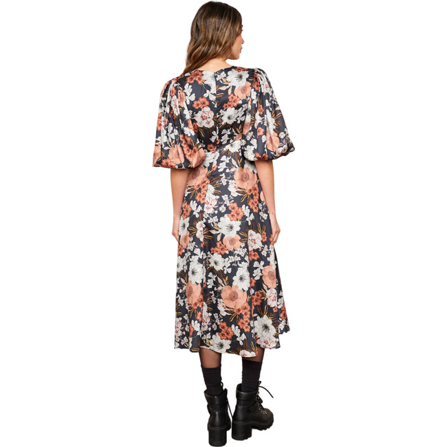 Women's Selma Pleat Neck 3-Quarter Lantern Sleeve Dress, Autumn Floral - Dresses - 2