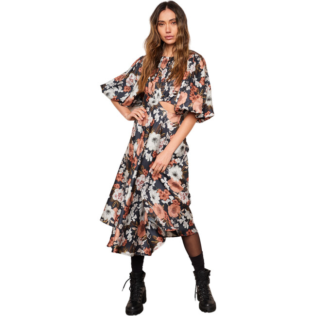 Women's Selma Pleat Neck 3-Quarter Lantern Sleeve Dress, Autumn Floral - Dresses - 4