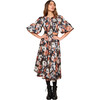 Women's Selma Pleat Neck 3-Quarter Lantern Sleeve Dress, Autumn Floral - Dresses - 6