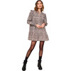 Women's Larry Round Neck Ruffle Long Sleeve Tiered Skirt Dress, Autumn Madras - Dresses - 3