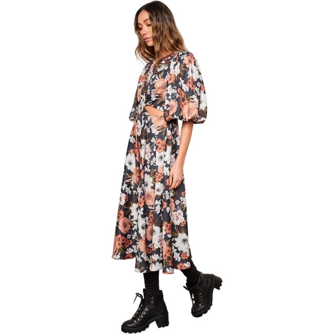 Women's Selma Pleat Neck 3-Quarter Lantern Sleeve Dress, Autumn Floral - Dresses - 7