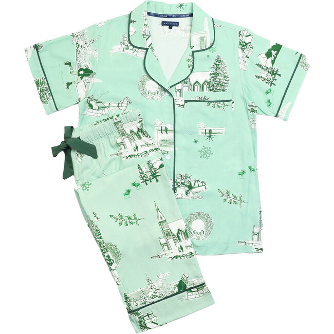 Women's Holiday Toile Pajama Pants Set, Mint Hunter - Pajamas - 1