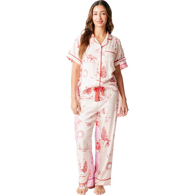 Women's Holiday Toile Pajama Pants Set, Pink & Red - Pajamas - 2