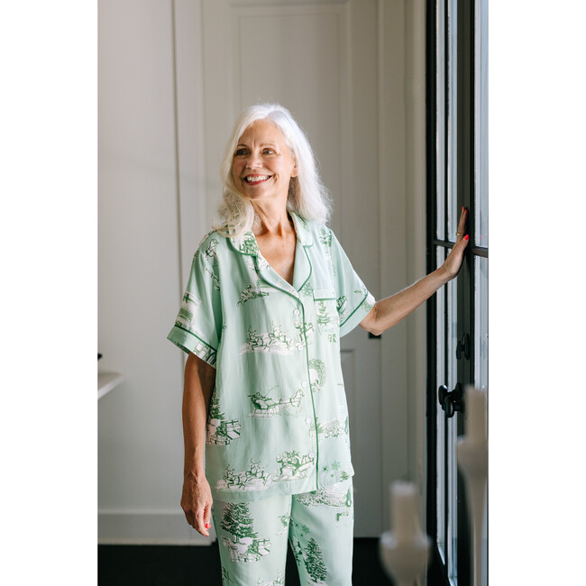 Women's Holiday Toile Pajama Pants Set, Mint Hunter - Pajamas - 2