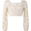 Makayla Floral Embroidered Long Sleeve Top, Cream - Blouses - 1 - thumbnail